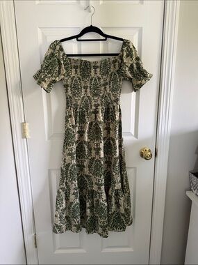 Cupshe Green Floral Smocked Midi Dress on Cream